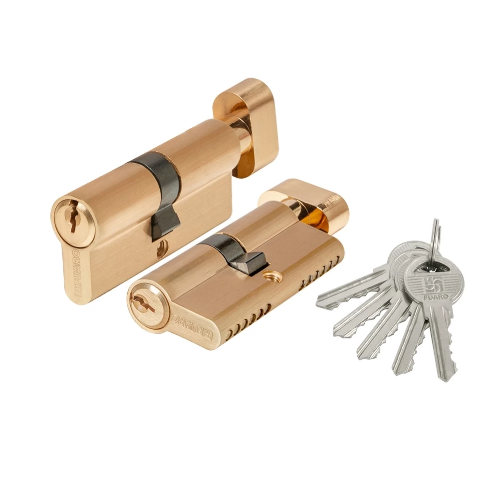 Фото Цилиндровый механизм 1000ZM Knob70(30+10+30) SSG сатинированное золото, 5Key с вертушкой